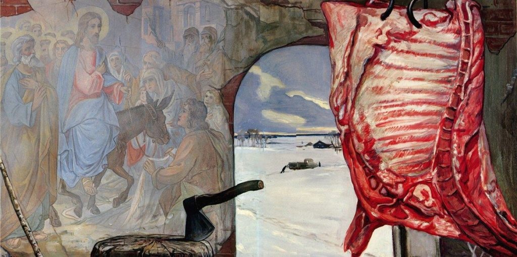 «На колхозном складе» (И.С. Глазунов, 1986 г.)